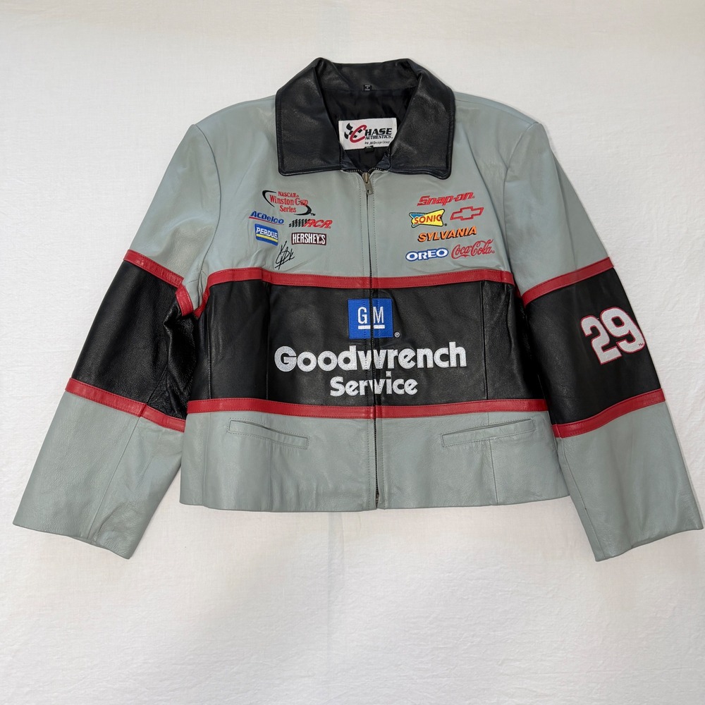 Vintage Y2K Kevin Harvick #29 Goodwrench Leather NASCAR Jacket Youth XXL Chase